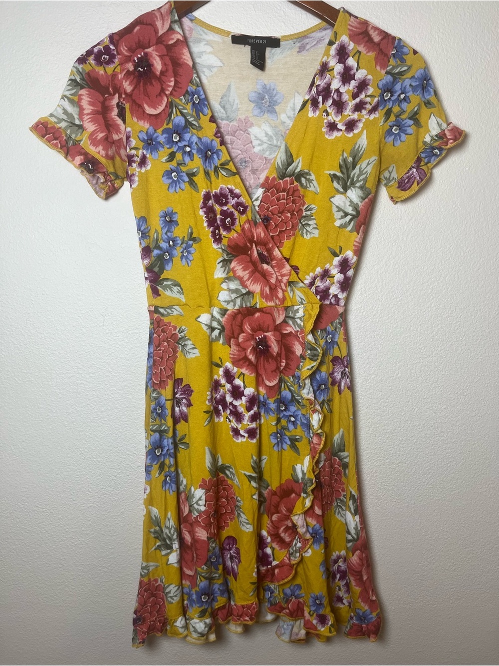 Forever 21 Vintage Y2K Yellow Floral Ruffle Wrap Top